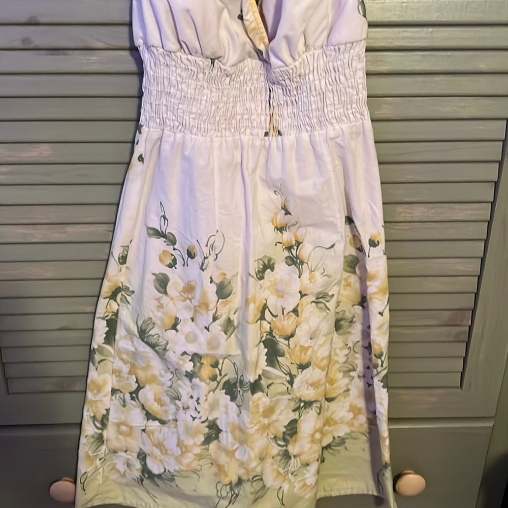 Halter tie white and green yellow flowered dress